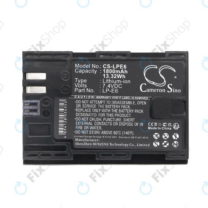 Battery for Canon EOS 60D, 5D Mk II, 7D, 1800mAh, Li-Ion, 7.4V, LP-E6, HQ