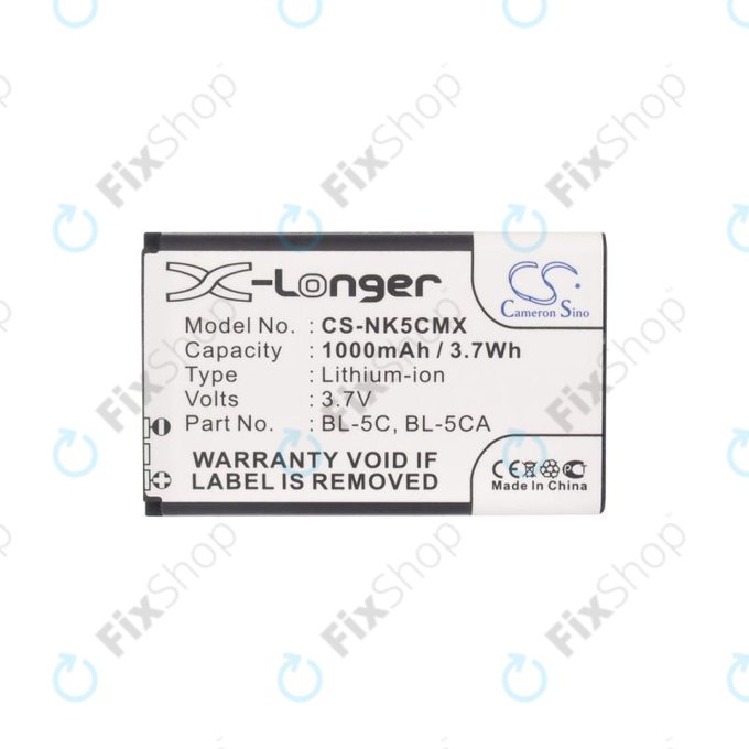 Nokia 1000, 2000, 3000, 6000, 7000, C, N, X-series, Asha 230, MD-12 - Battery BL-5C, BL-5CA 1000mAh HQ