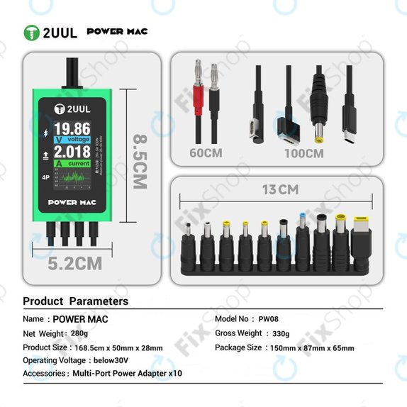 Digital diagnostic power cable for laptops, 2UUL PW08
