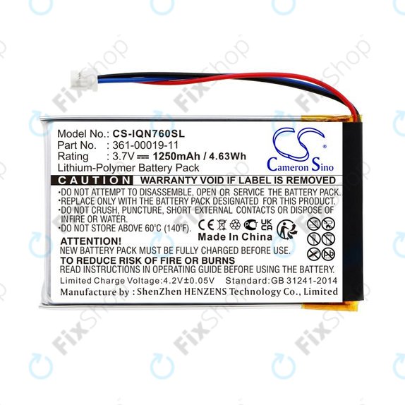 Battery for Garmin Nüvi 700, 710, 760, 765, Nuvi 3590, 1250mAh, Li-Pol, 3.7V, 361-00019-11, HQ