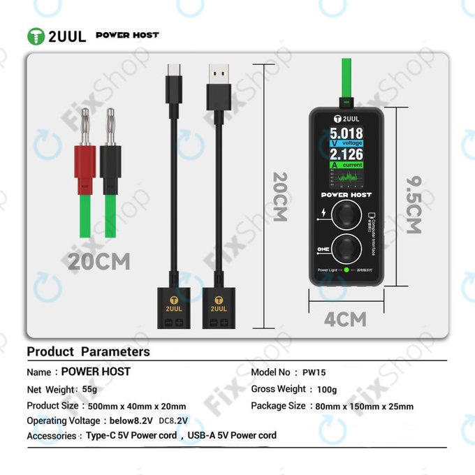 Digital USB-C voltage and current tester (Power Host), 2UUL PW15