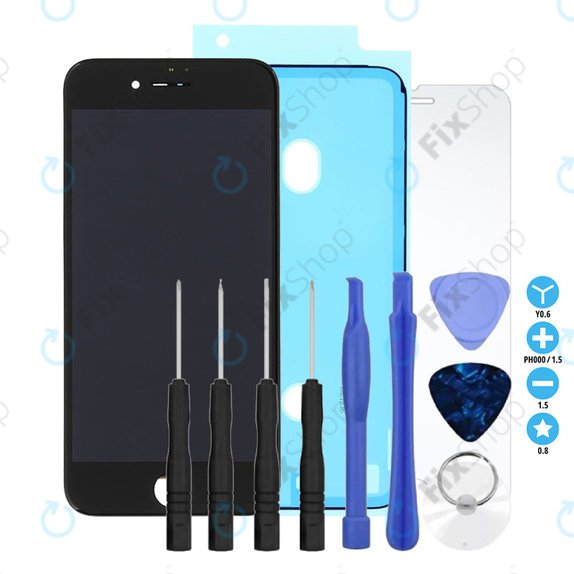 Display for iPhone 8, SE (2020), SE (2022), Black, Touch Screen with Frame, Adhesive, Tempered Glass, Toolkit