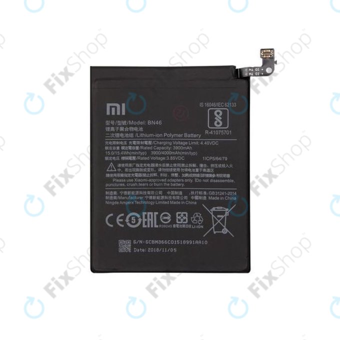Xiaomi Redmi Note 8T, Redmi Note 6 Pro, Redmi 7, Redmi 8A - Battery BN46 4000mAh - 46BN46A090H8 Genuine Service Pack