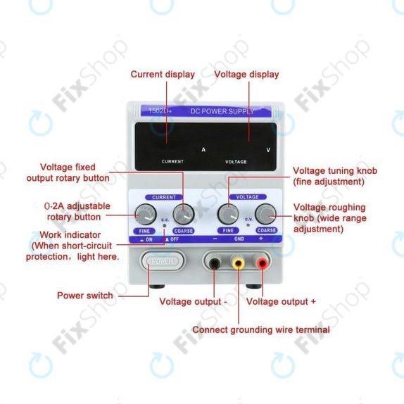 Dingke 1502D+ - Regulated DC Power Supply For Mobile Phone Repair Test (0-15V, 0-2A, 230V EU)