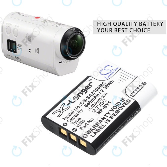 Battery for Sony HDR-AZ1, 640mAh, Li-Ion, 3.7V, NP-BY1, HQ