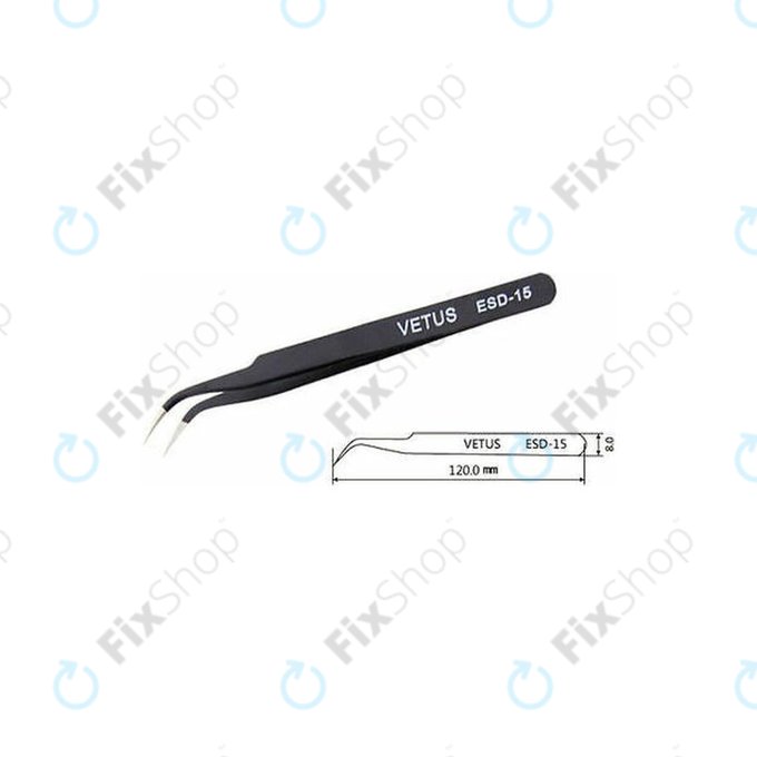 Vetus ESD-15 - Antistatic Metal Tweezer with Curved Tip (120mm)