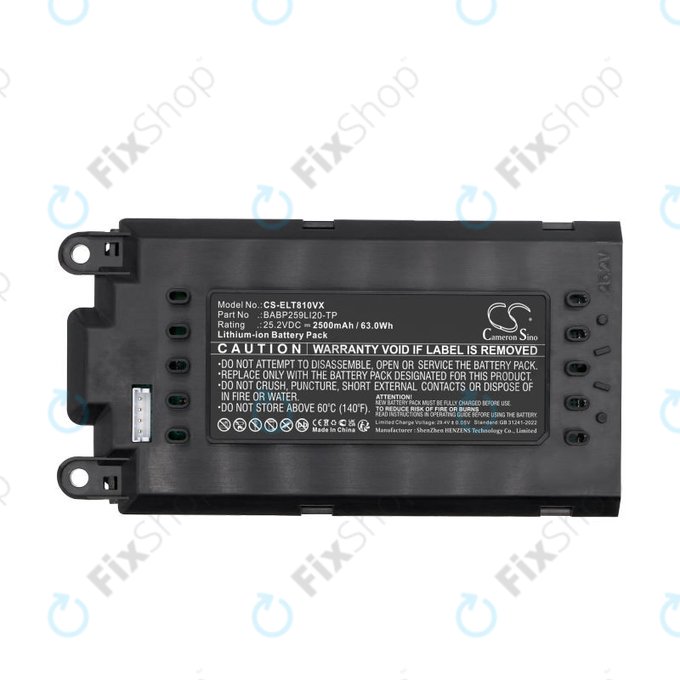 Battery for Electrolux Well Q8, WQ81-3OMB, WQ81-PANIM, 2500mAh, Li-Ion, 25.2V, BABP259LI20-TP, HQ