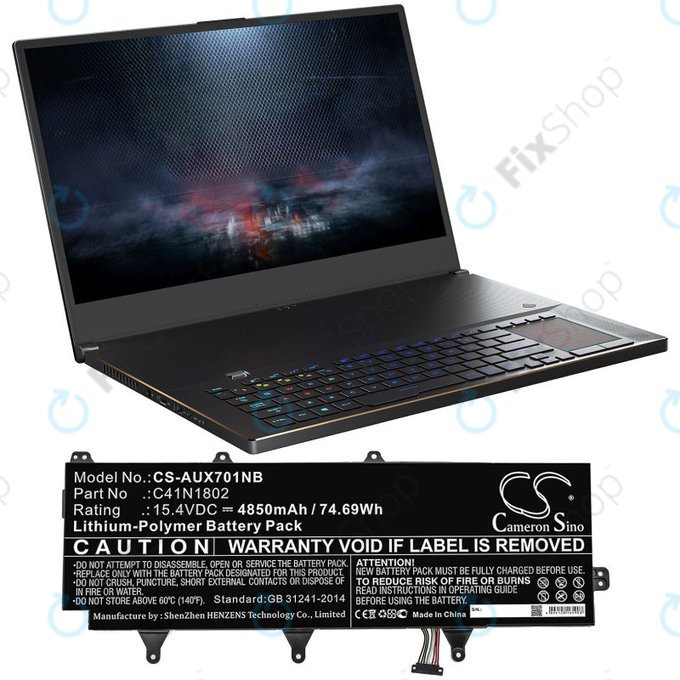 Battery for Asus Zephyrus Gx701, Rog Zephyrus S Gx701, Rog Gx701, 4850mAh, Li-Pol, 15.4V, C41N1802, HQ