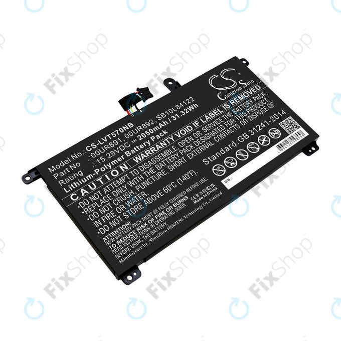 Battery for Lenovo ThinkPad P51s, P52s, T570, T580, 2050mAh, Li-Pol, 15.28V, 00UR891, HQ