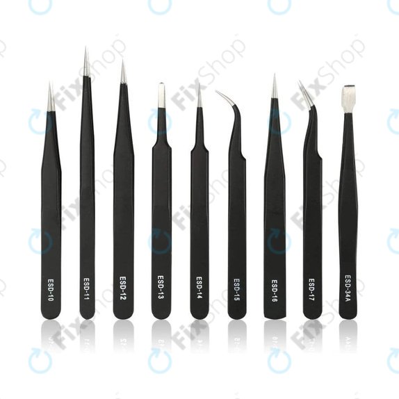 ESD Antistatic Stainless-Steel Tweezer Set 9in1