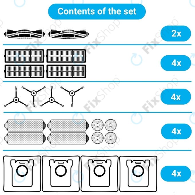 Replacement set for Dreame Mova Z50 Ultra, Z5, Z5 Pro (2x Main brush, 4x Filter, 4x Side brush, 4x Mop cloth, 4x Side mop cloth, 4x Dust bag)