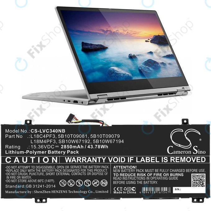 Battery for Lenovo Ideapad C340, Ideapad Flex, 2850mAh, Li-Pol, 15.36V, L18C4PF3, HQ