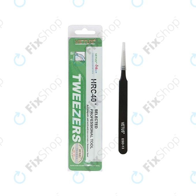 Vetus ESD-13 - Antistatic Metal Tweezer with Flat Tip (115mm)
