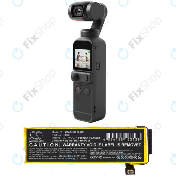 Battery for DJI Osmo Pocket, Pocket 2, 800mAh, Li-Pol, 7.7V, HB3, HQ