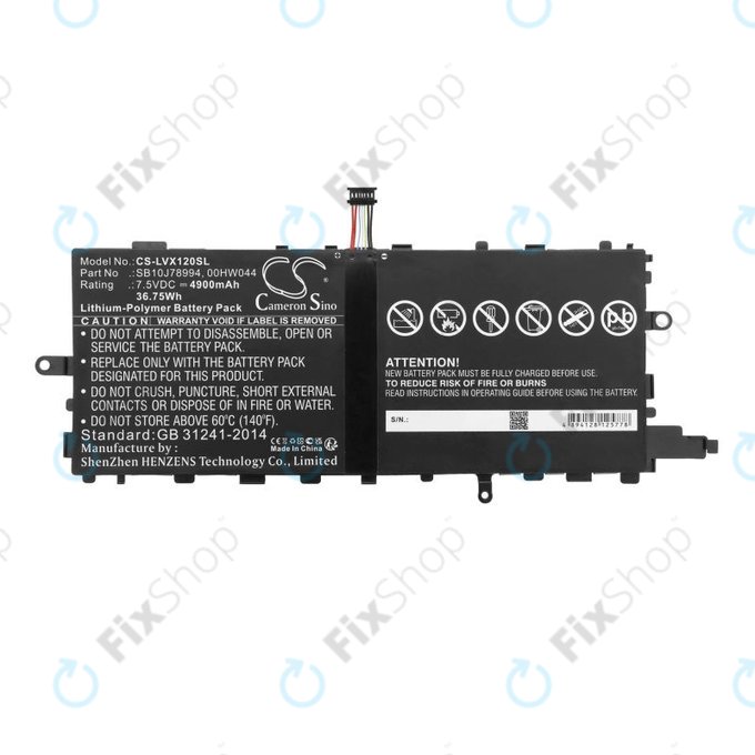 Battery for Lenovo Thinkpad X1 Tablet, 4900mAh, Li-Pol, 7.5V, SB10J78994, HQ