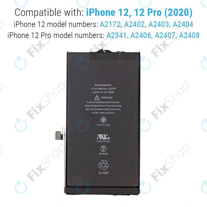 Battery for iPhone 12, 12 Pro, 2815mAh, A2479, Service Pack