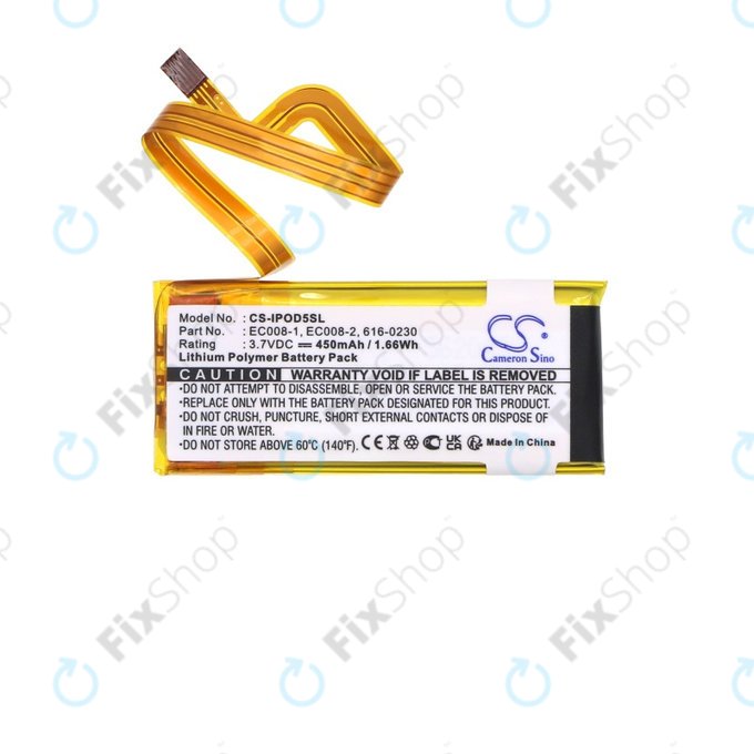 Battery for Apple iPod Classic 6th Gen, iPod 5G, iPod Video, 450mAh, Li-Pol, 3.7V, EC008, HQ