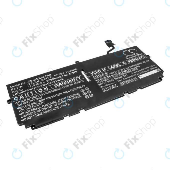 Battery for Dell XPS 13 9300, 9380, 9310, 6500mAh, Li-Pol, 7.6V, 2XXFW, HQ
