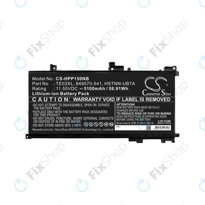 Battery for HP Omen 15, Pavilion 15, WASD 15, 5100mAh, Li-Ion, 11.55V, TE03XL, HQ