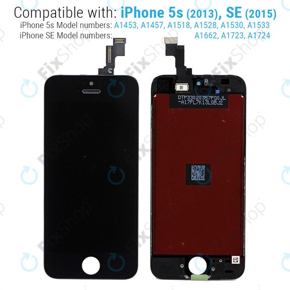 Display for iPhone 5S, SE, Black, Touch Screen with Frame