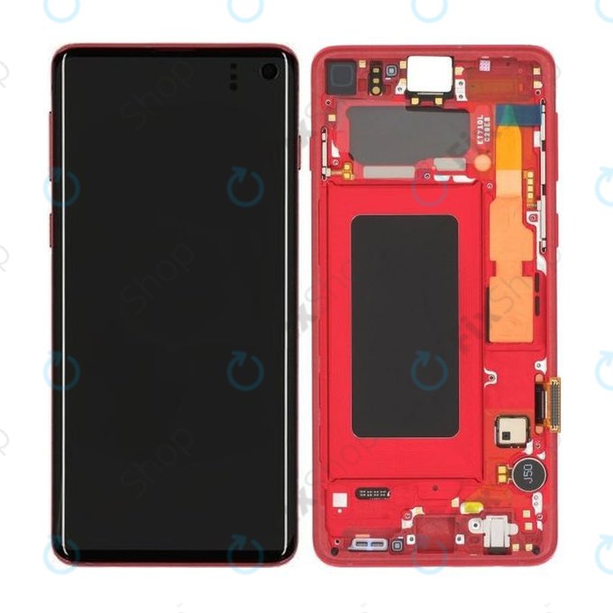 Samsung Galaxy S10 G973F - LCD Display + Touch Screen + Frame (Red) - GH82-18850H Genuine Service Pack