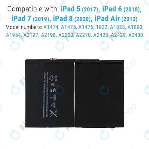 Battery for iPad Air, iPad (5th Gen 2017 - 9th Gen 2021), 8827mAh