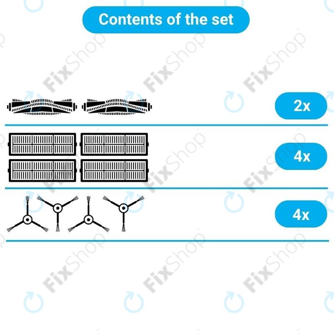 Replacement set for Xiaomi Roborock S5 Max, S6, S6 MaxV, S6 Pure, Xiaowa E3 (2x Main brush, 4x Filter, 4x Side brush - White)