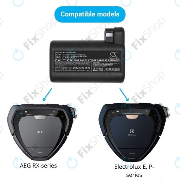 AEG RX-series, Electrolux E, P-series - Battery S91-0400410-SU2, OSBP72LI, OSBP72LI25 Li-Ion 7.2V 3400mAh HQ