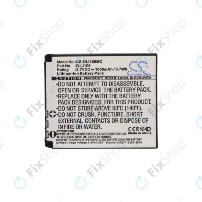 Battery for Kodak PIXPRO SP1, Kodak PIXPRO SP1 HD, 1000mAh, Li-Ion, 3.7V, D-LI106, HQ