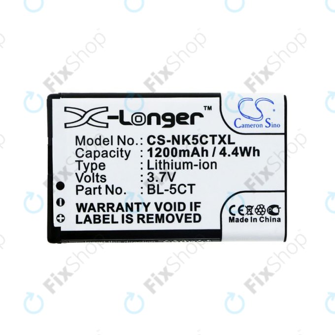 Battery for Nokia 5220, 5630, 6303, 6700, C5, 1200mAh, Li-Ion, 3.7V, BL-5CT, HQ