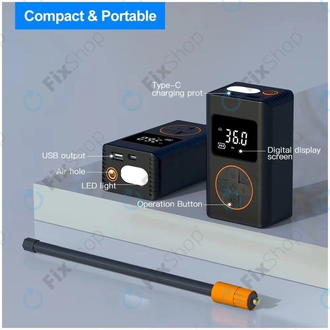Portable Electric Air Compressor with Accessories (7.4V, 1800mAh)