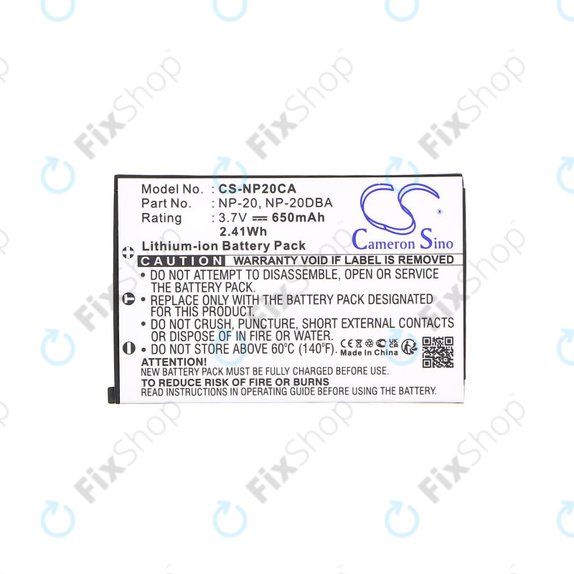 Battery for Casio Exilim Card Ex-S880, 650mAh, Li-Ion, 3.7V, NP-20, HQ
