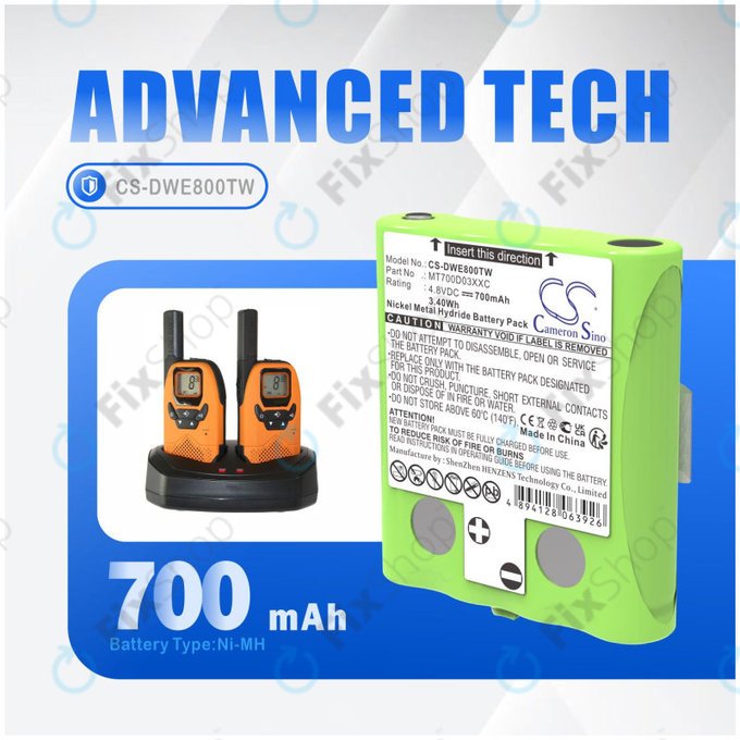 Battery for Detewe Outdoor Pmr a Simvalley, 700mAh, Ni-MH, 4.8V, MT700D03XXC, HQ