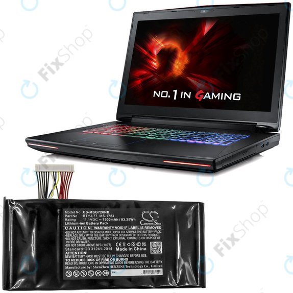 Battery for MSI GT72, MSI WT72, 7500mAh, Li-Ion, 11.1V, BTY-L77, HQ
