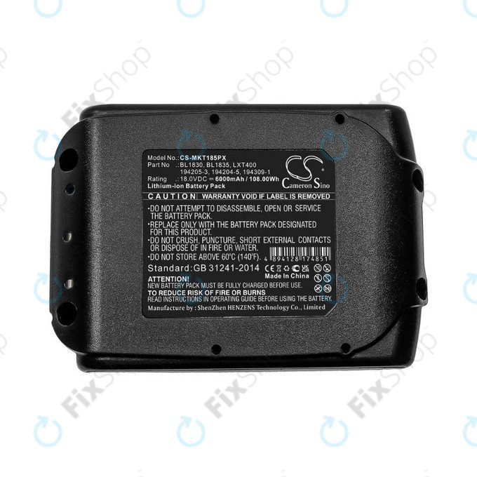 Makita 18V - Battery BL1830, BL1835, LXT400,194205-3, 194204-5, 194309-1 Li-Ion 18.0V 6000mAh HQ
