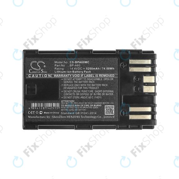 Battery for Canon EOS S200, C300, 5200mAh, Li-Ion, 14.4V, BP-A60, HQ