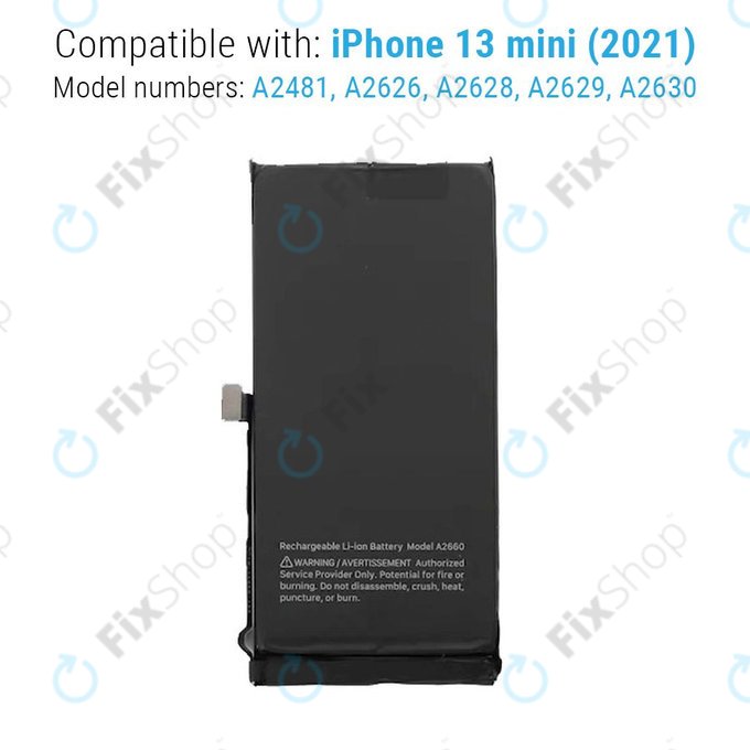 Battery for iPhone 13 Mini, 2406mAh, A2660, Service Pack