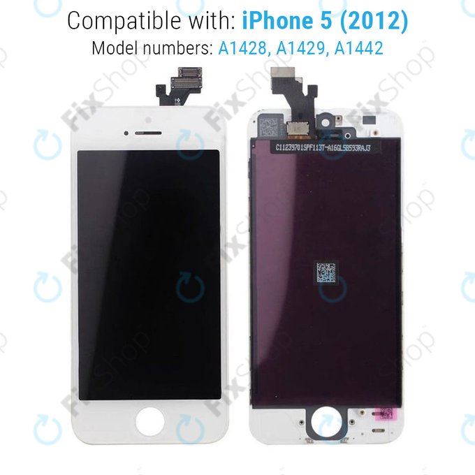 Display for iPhone 5, White, Touch Screen with Frame