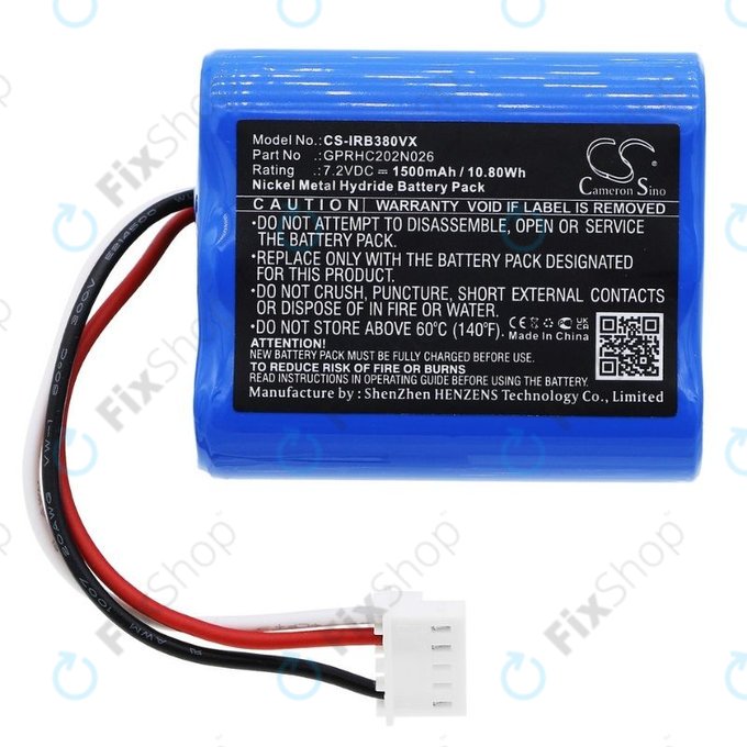iRobot Braava 2000, 300, 380, 380T, 381, 390, Mint 5200, Mint Plus 5200, Proscenic JOJO Professional - Battery GPRHC202N026, 4409709, W206001001399 Ni-MH 7.2V 1500mAh HQ