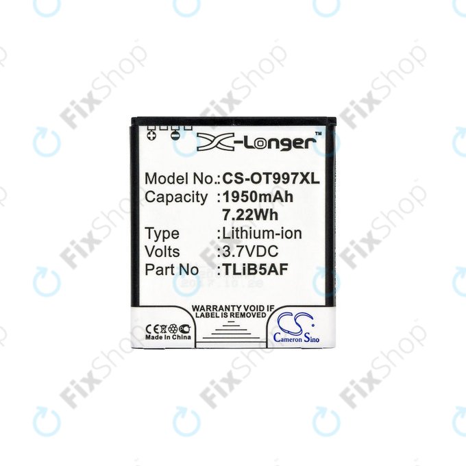 Battery for Alcatel One Touch 997, X Pop, TCL S710, S800, 1950mAh, Li-Ion, 3.7V, TLiB5AF, HQ