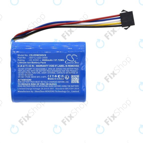 Battery for Ecovacs Winbot X, WA30, WA50, 2600mAh, Li-Ion, 22.2V, S07-Li-222-3000, HQ