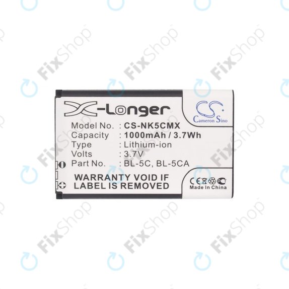 Nokia 1000, 2000, 3000, 6000, 7000, C, N, X-series, Asha 230, MD-12 - Battery BL-5C, BL-5CA 1000mAh HQ