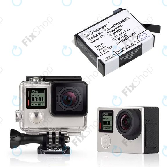 Battery for GoPro Hero 4, 1160mAh, Li-Ion, 3.8V, AHDBT-401, HQ