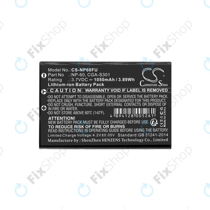 Battery for Agfa, HP Photosmart, Toshiba Camileo, 1050mAh, Li-Ion, 3.7V, NP-60, COMA-BP1, HQ
