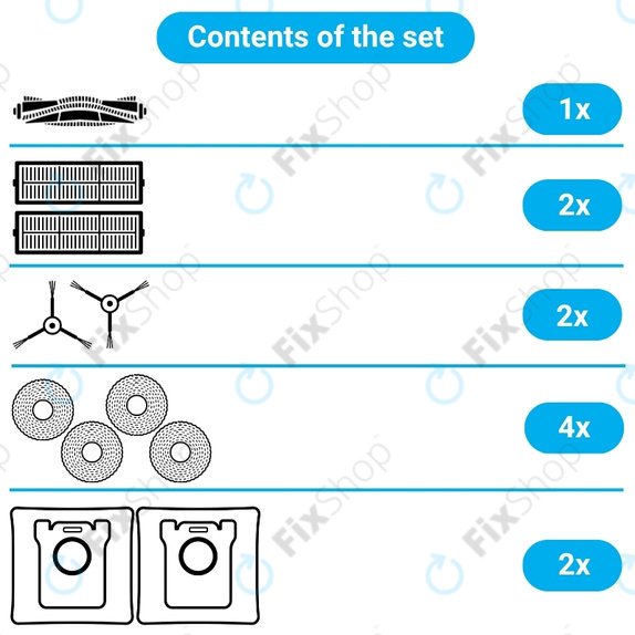 Replacement set for Dreame D20 Ultra (1x Main brush, 2x Filter, 2x Side brush, 4x Mop cloth, 2x Dust bag)