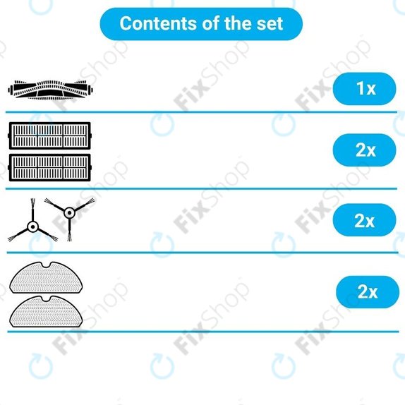 Replacement set for Xiaomi Robot Vacuum S10, S10 EU, S12 (1x Main brush, 2x Filters, 2x Side brushes, 2x Mop cloths)