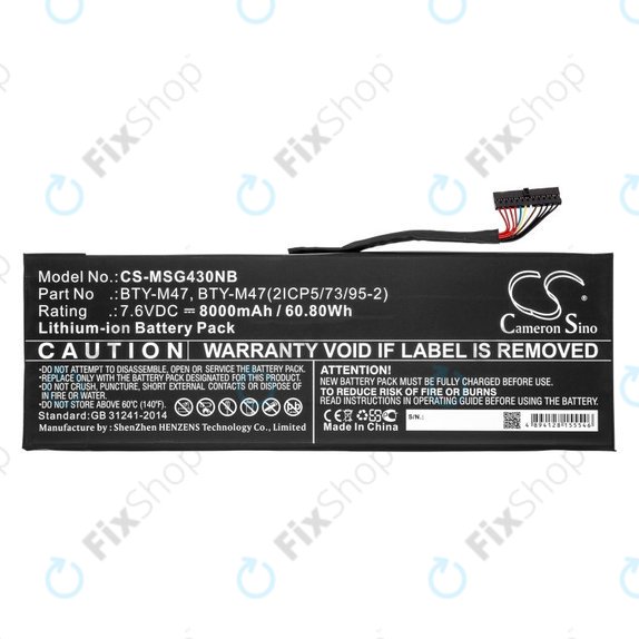 Battery for MSI GS40, GS43, MS14, 8000mAh, Li-Ion, 7.6V, BTY-M47, HQ