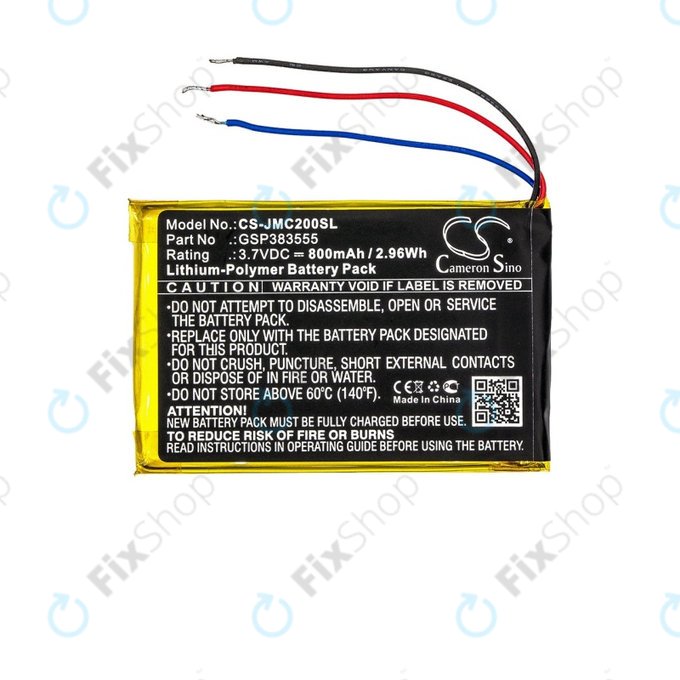Battery for JBL Clip 2, 800mAh, Li-Pol, 3.7V, GSP383555, HQ
