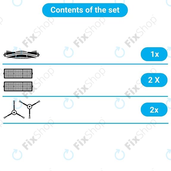 Replacement set for Xiaomi Dreame Bot L10 Pro, D9, D9 Pro, D9 Max, Trouver LDS (1x Main brush, 2x Filters, 2x Side brushes)