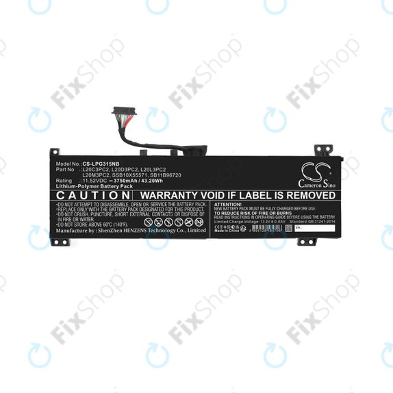Battery for Lenovo IdeaPad Gaming 3, 3750mAh, Li-Pol, 11.52V, L20C3PC2, HQ